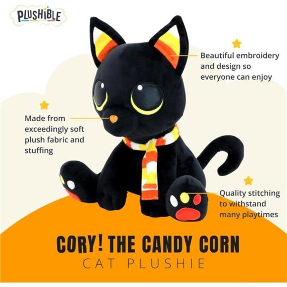 Cory The Candy Corn Cat - Cute Halloween Decor, Small Stuffed Animal, 8" - Picture 3 of 6